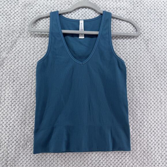 Athleta Top Womens S Teal Ribbed Knit Aurora Tank Camisole V-Neck Sleeveless Gym - Picture 1 of 11